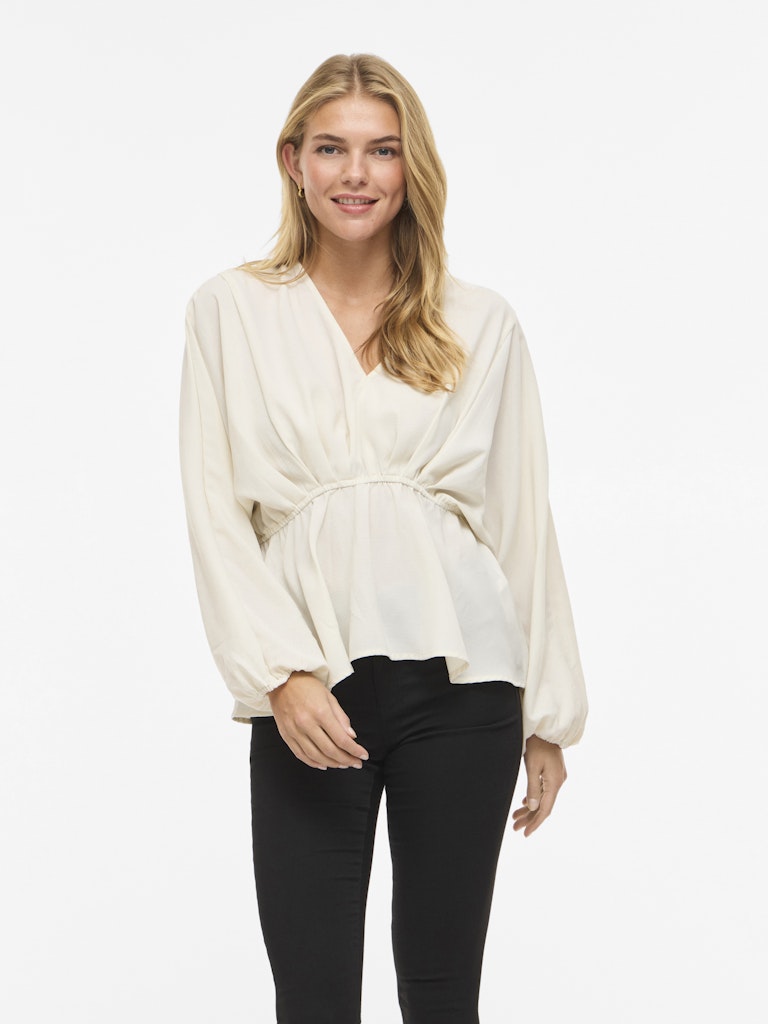 Viselia V-neck L/s Peplum Top/bfs - Beige