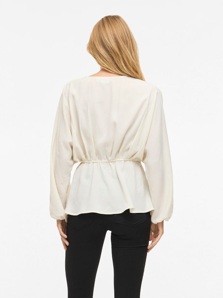 Viselia V-neck L/s Peplum Top/bfs - Beige