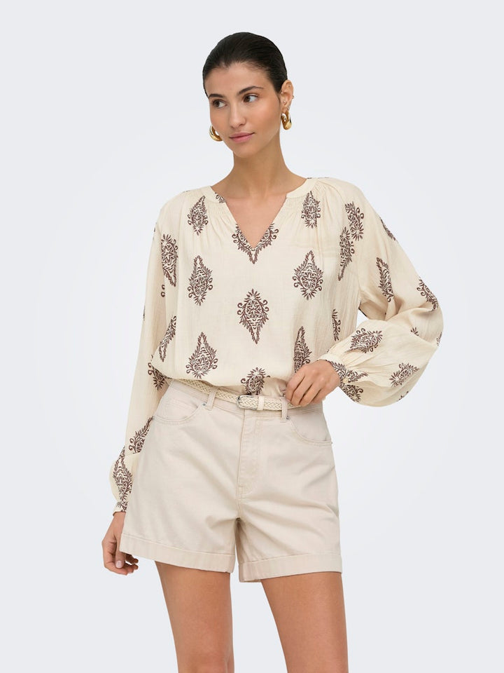Jdyholly L/s  Smock Top Wvn - Ecru Dessin