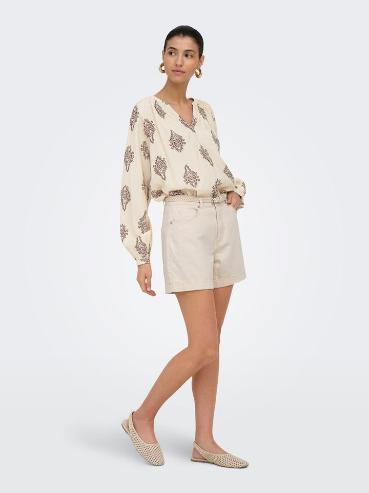 Jdyholly L/s  Smock Top Wvn - Ecru Dessin