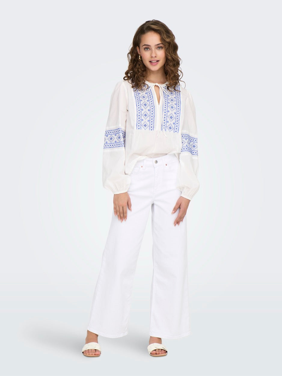 Jdylulu Ls Embroidery Shirt - Wit Dessin