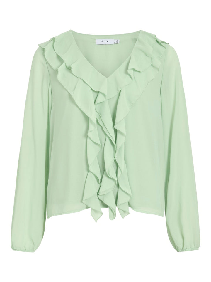 Viane L/s V-neck Frill Top - Noos - Mint