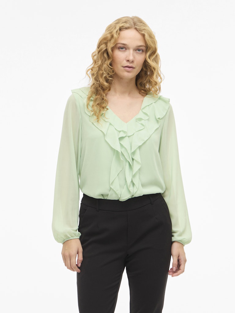 Viane L/s V-neck Frill Top - Noos - Mint
