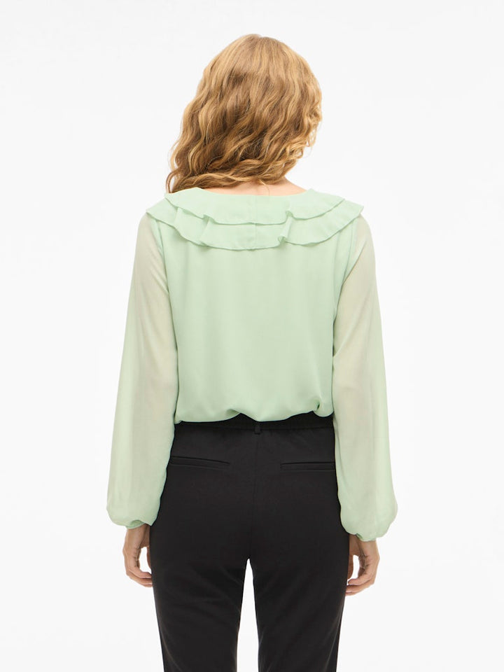 Viane L/s V-neck Frill Top - Noos - Mint