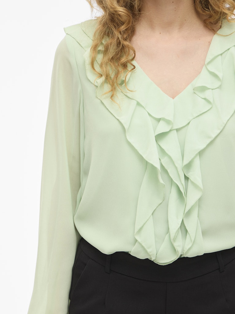 Viane L/s V-neck Frill Top - Noos - Mint