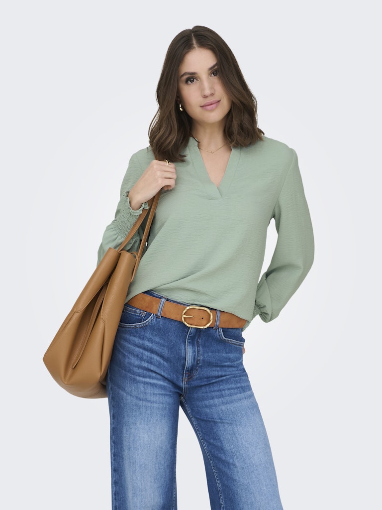Onlmette V-neck Ls Smock Top Noos Wvn - Mint