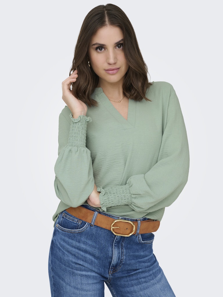 Onlmette V-neck Ls Smock Top Noos Wvn - Mint
