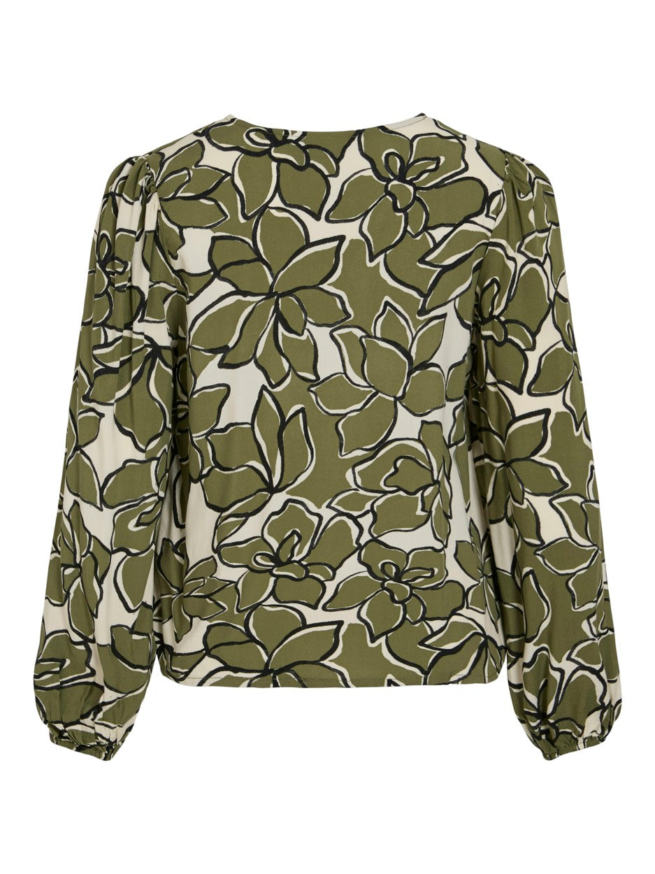 Vimara Dura V-neck L/s Top/pb - Groen Dessin