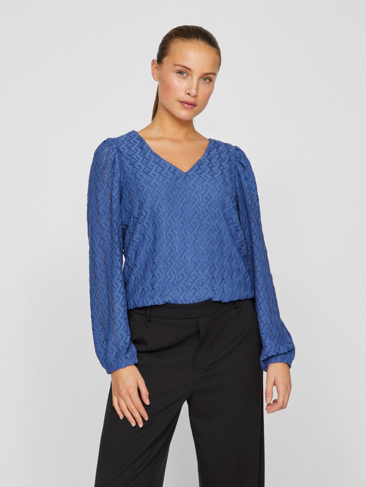 Viferya V-neck Ls Top - Kobalt