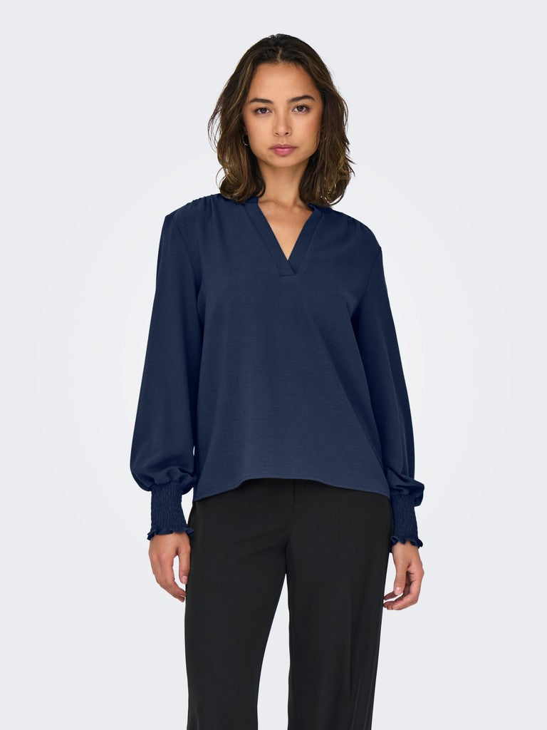 Onlmette V-neck Ls Smock Top Noos Wvn - Navy