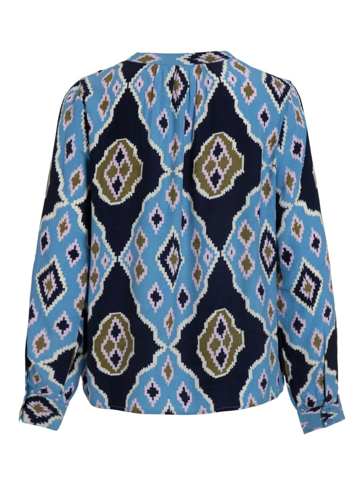 Vicrem V-neck L/s Shirt/lc - Blauw Dessin