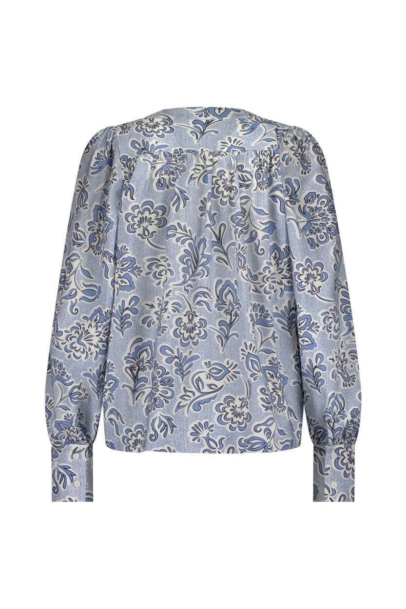 Emmarie Denim Flower Top - Blauw Dessin