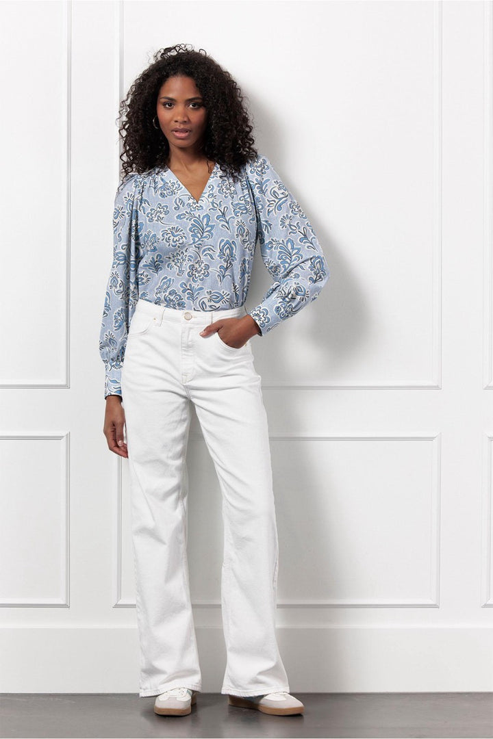 Emmarie Denim Flower Top - Blauw Dessin