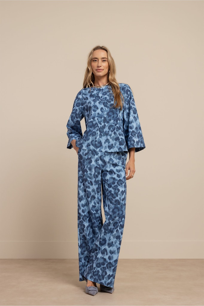 Ilja Leopard Top - Blauw Dessin