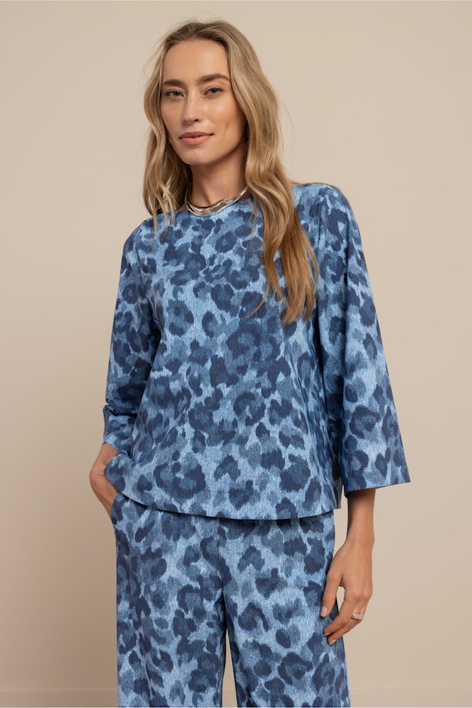 Ilja Leopard Top - Blauw Dessin