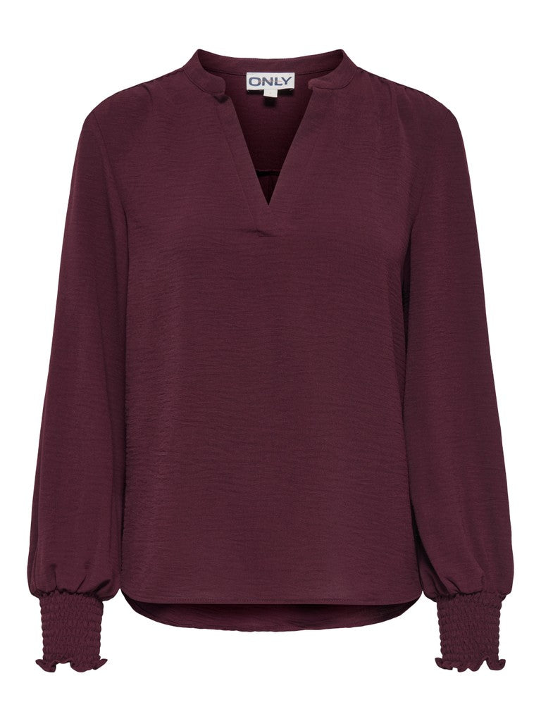 Onlmette V-neck Ls Smock Top Noos Wvn - Wijnrood