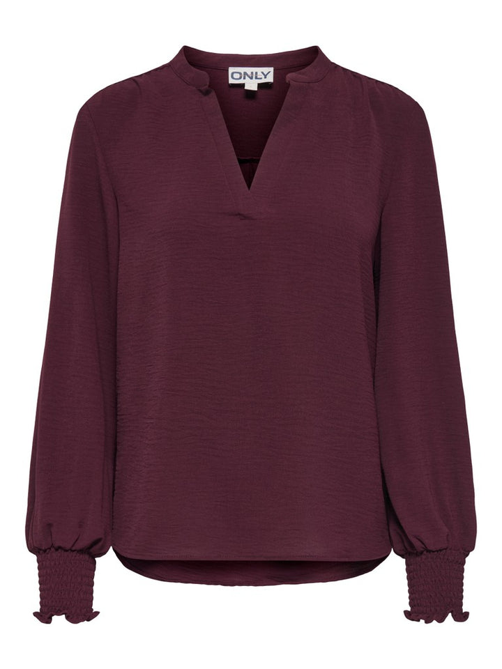 Onlmette V-neck Ls Smock Top Noos Wvn - Wijnrood