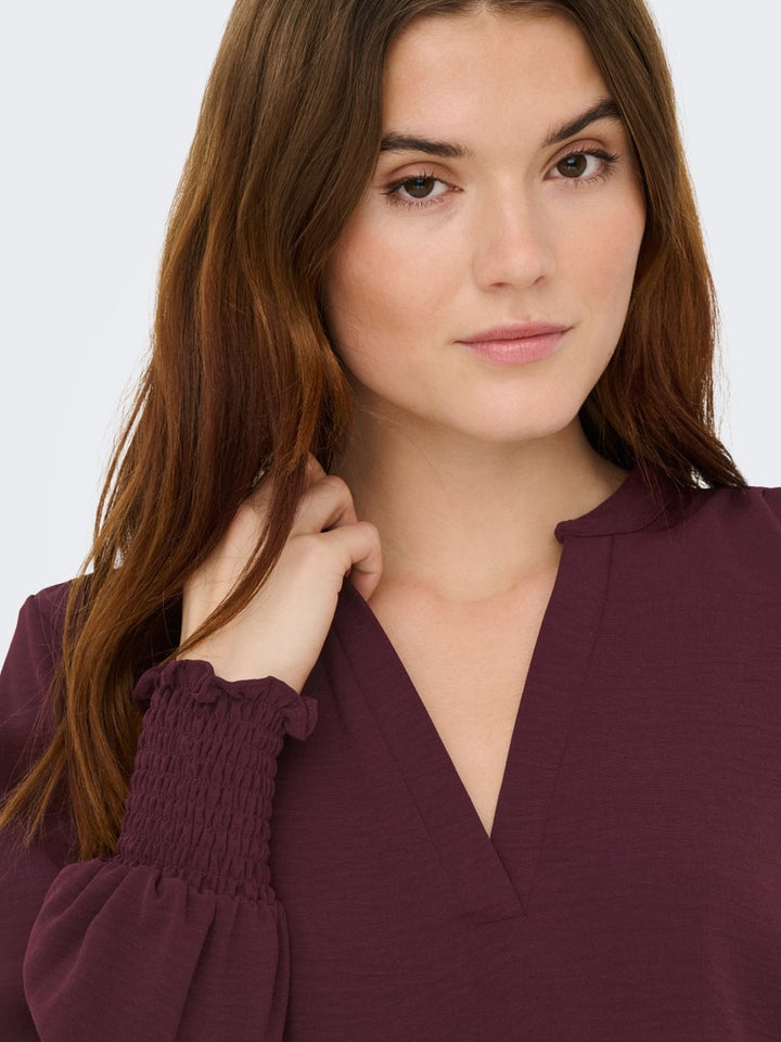 Onlmette V-neck Ls Smock Top Noos Wvn - Wijnrood