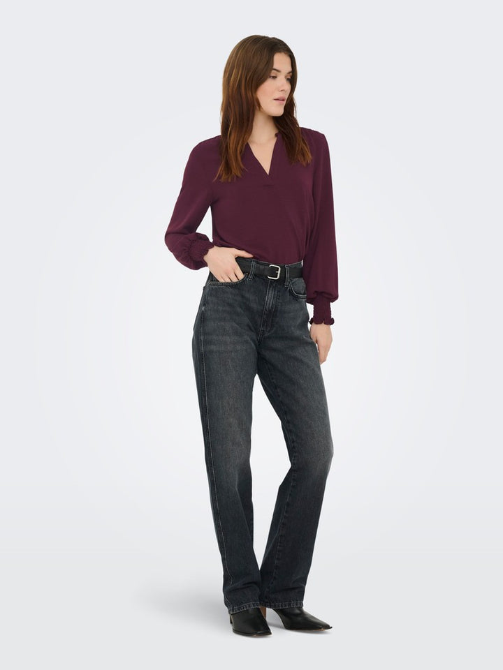 Onlmette V-neck Ls Smock Top Noos Wvn - Wijnrood