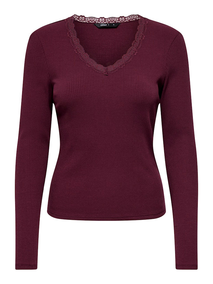Onlsara Sharai L/s V-neck Top Jrs - Bordeaux