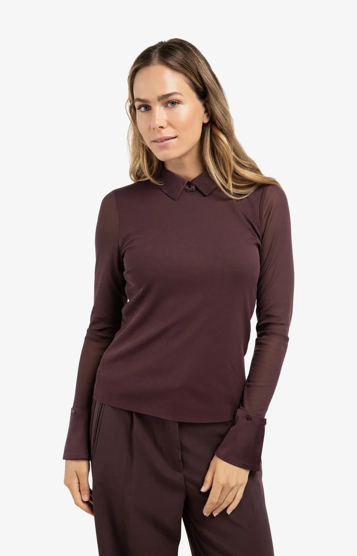 Mesh Top With Removable Collar - Aubergine