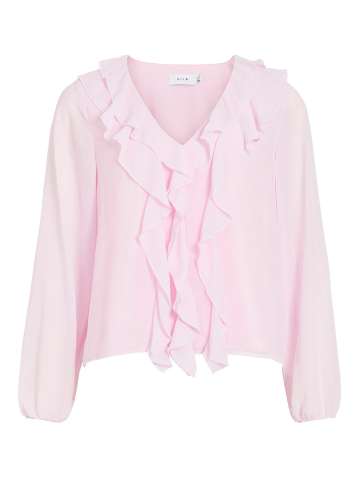 Viane L/s V-neck Frill Top - Noos - Licht Roze