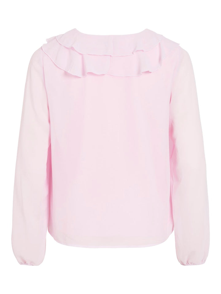Viane L/s V-neck Frill Top - Noos - Licht Roze