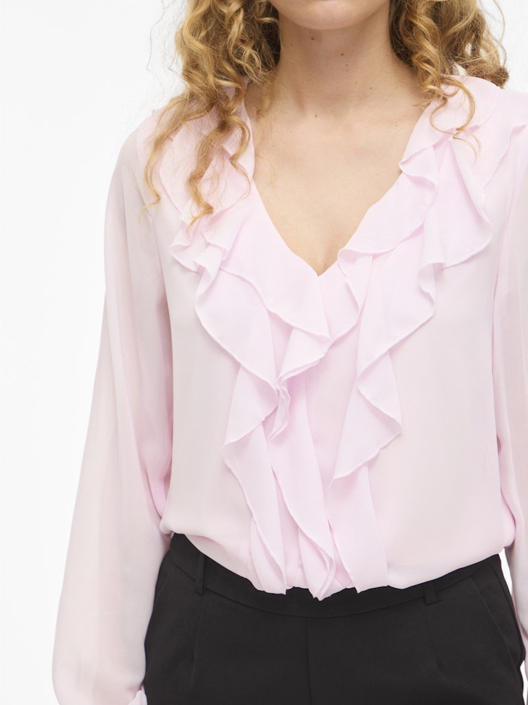 Viane L/s V-neck Frill Top - Noos - Licht Roze