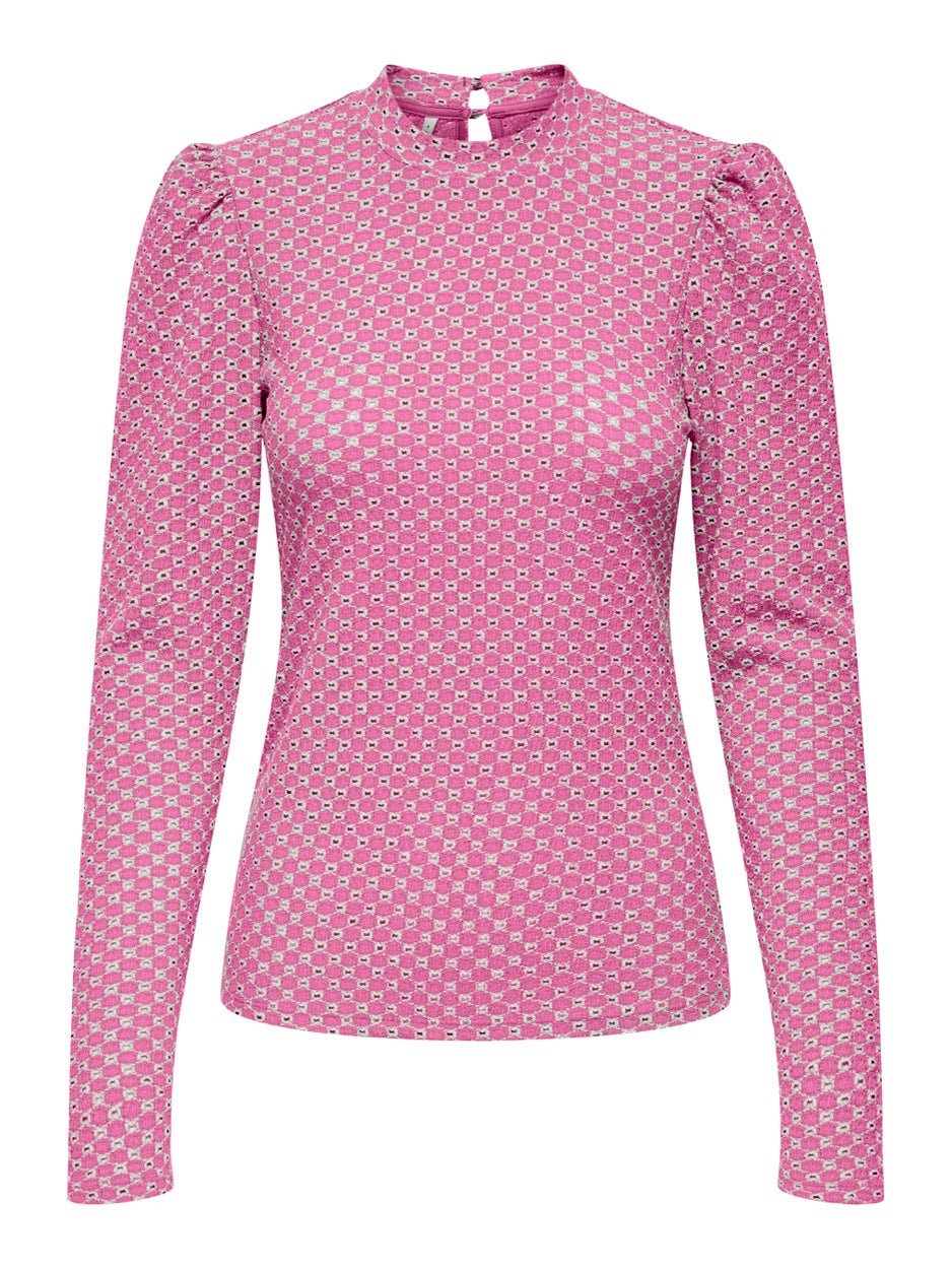 Onlgenny L/s O-neck Structure Top J - Roze Dessin