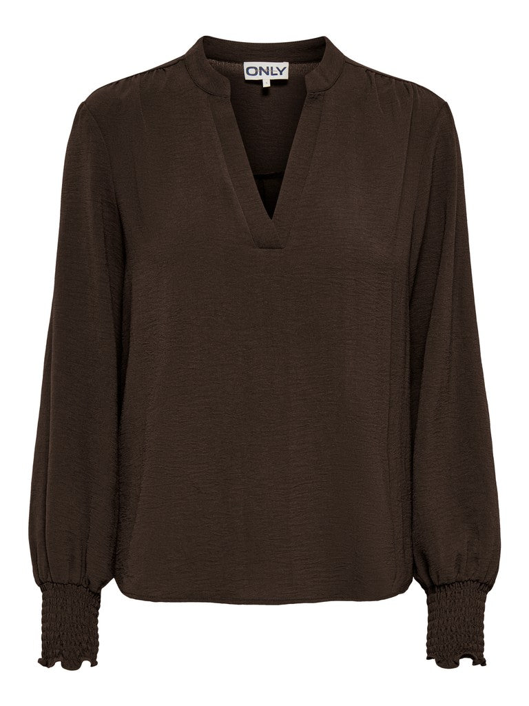 Onlmette V-neck Ls Smock Top Noos Wvn - Bruin