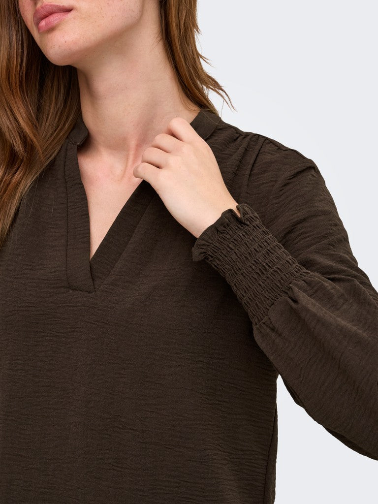 Onlmette V-neck Ls Smock Top Noos Wvn - Bruin
