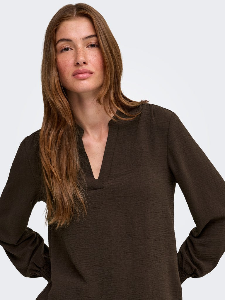 Onlmette V-neck Ls Smock Top Noos Wvn - Bruin
