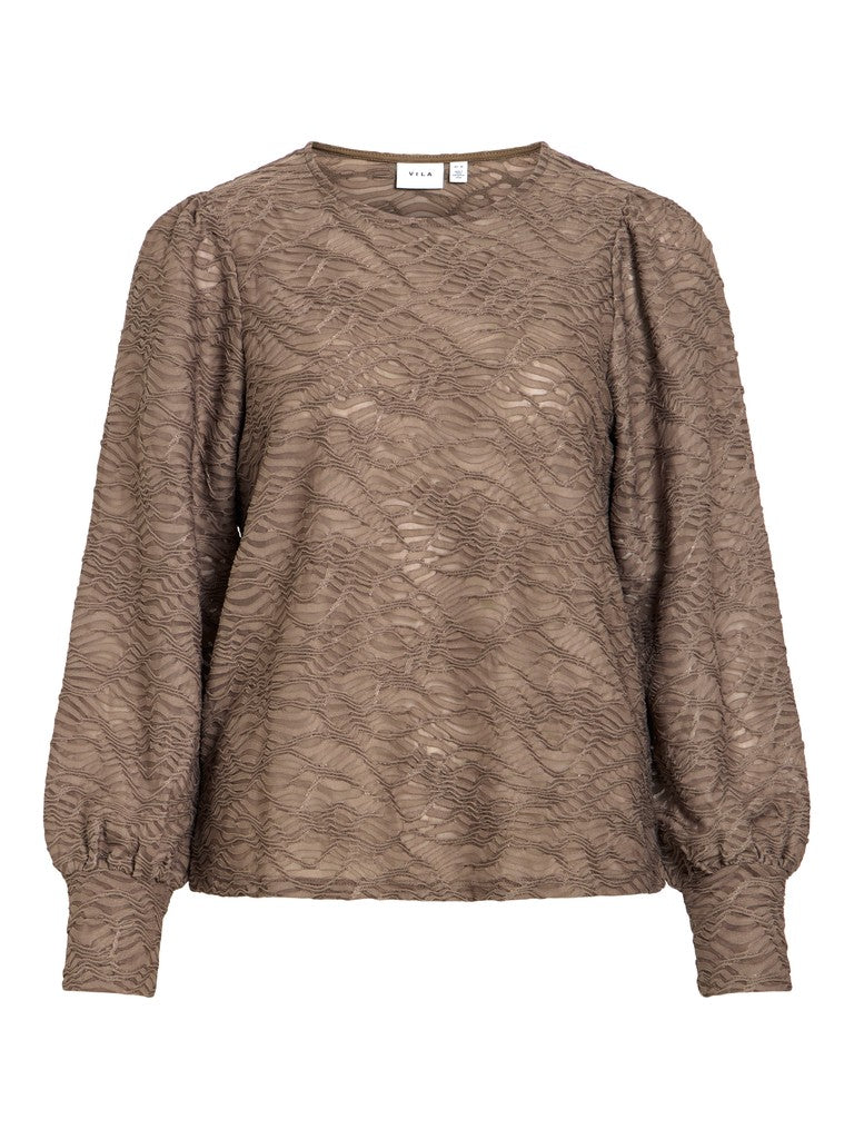 Vifina L/s O-neck Top - Noos - Taupe