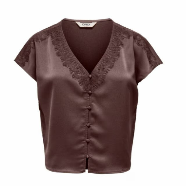 Onlfaraya S/l Button Lace Satin Top Wvn - Bruin Dessin
