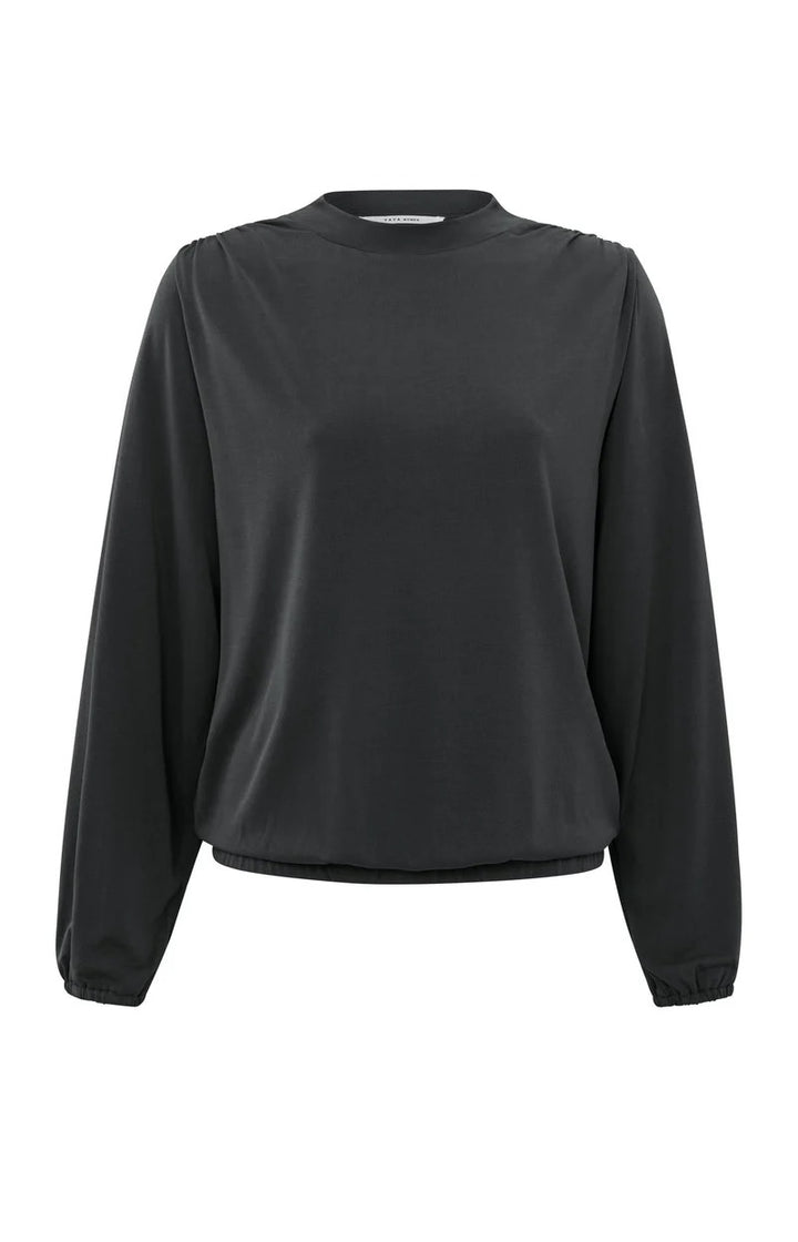 Jersey Top With Elastic Cuffs - Zwart