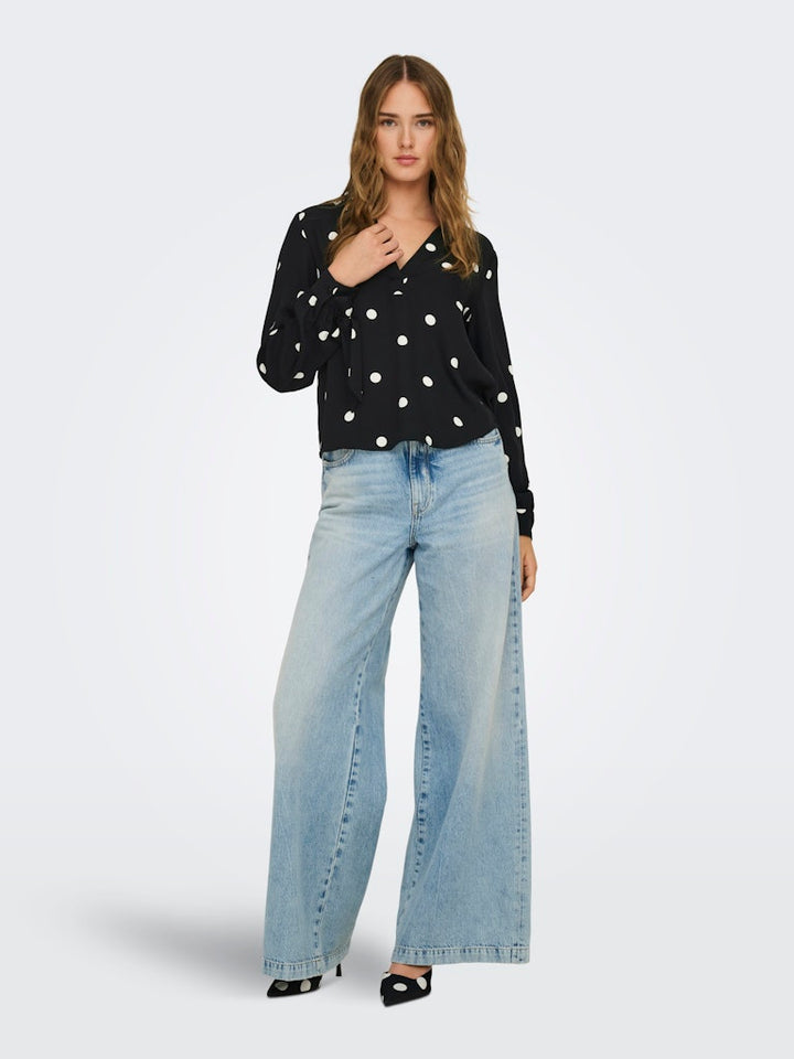 Onlbelem L/s Bow Top Wvn Sud - Zwart Dessin