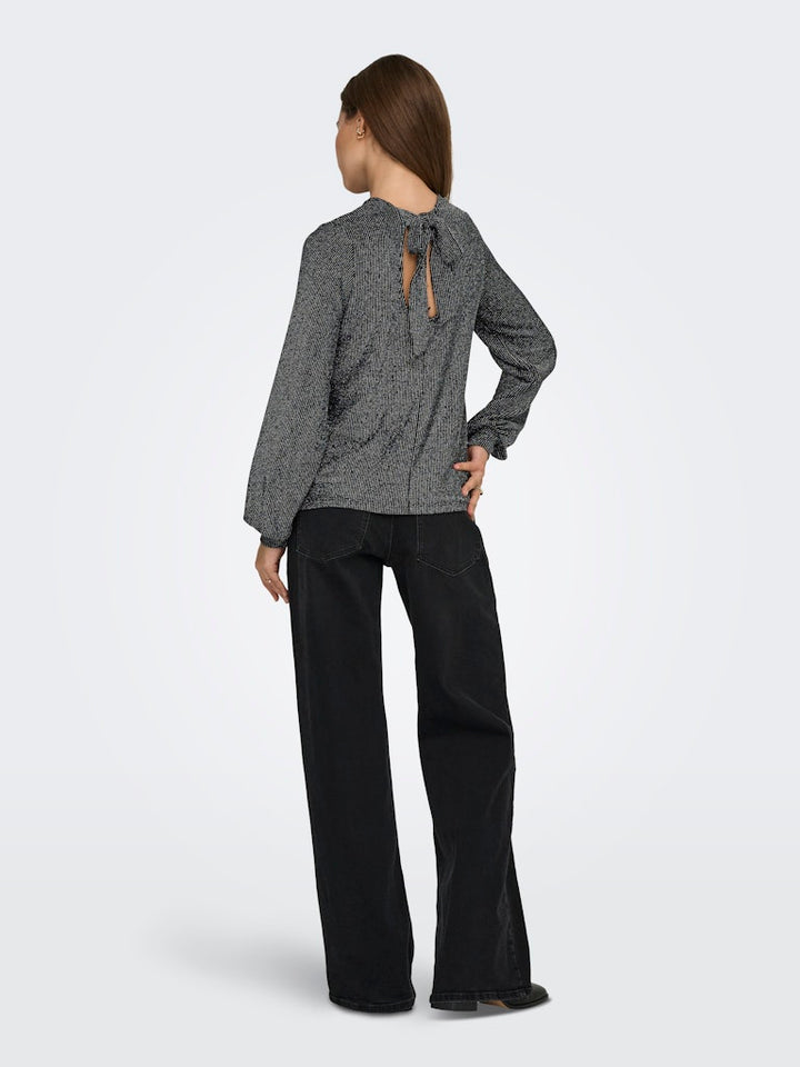 Onlcarol L/s Glitter Bow Top Box Jrs - Zwart Dessin