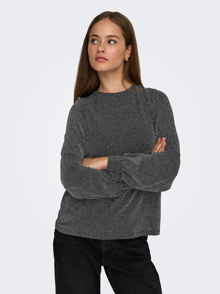 Onlcarol L/s Glitter Bow Top Box Jrs - Zwart Dessin