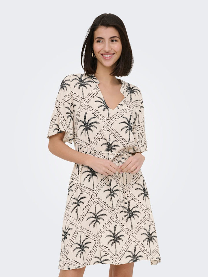 Jdygaby Life S/s Belt Dress Wvn - Zand Dessin