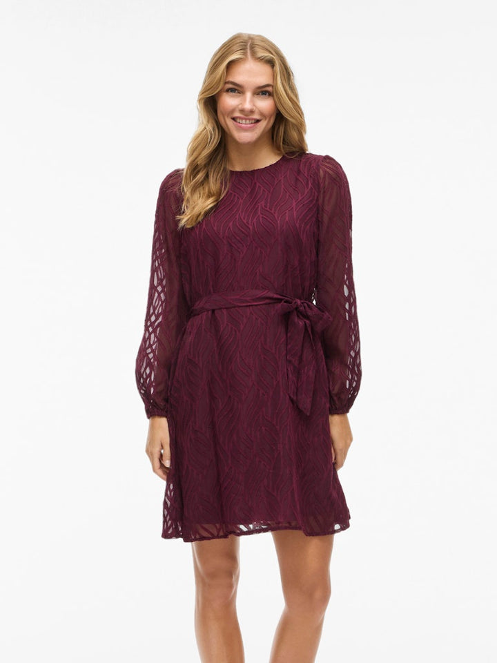 Vimika O-neck L/s Dress - Bordeaux