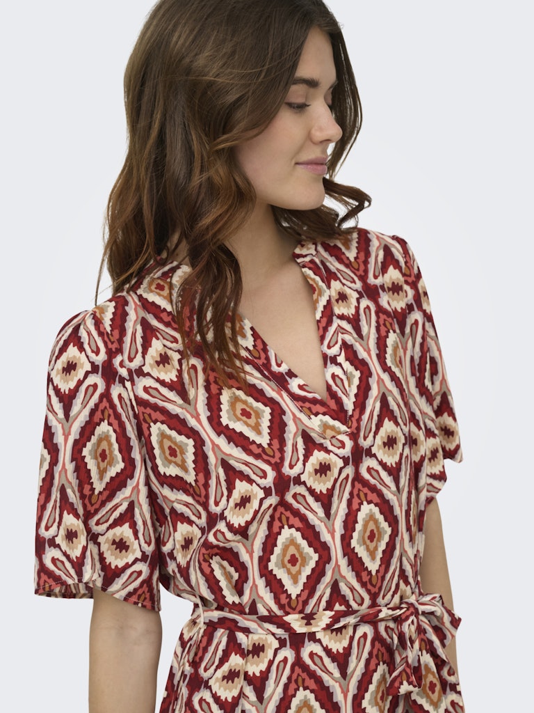Onlantonia Mikasi S/s Short Dress Wvn - Rood Dessin