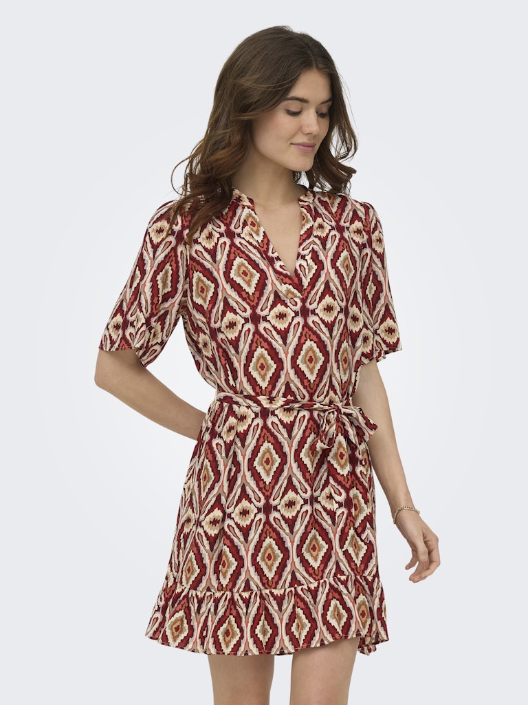 Onlantonia Mikasi S/s Short Dress Wvn - Rood Dessin