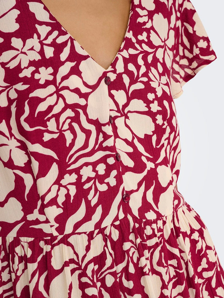Onlclaudette Life Ss Mini Dress Wvn Noos - Rood Dessin