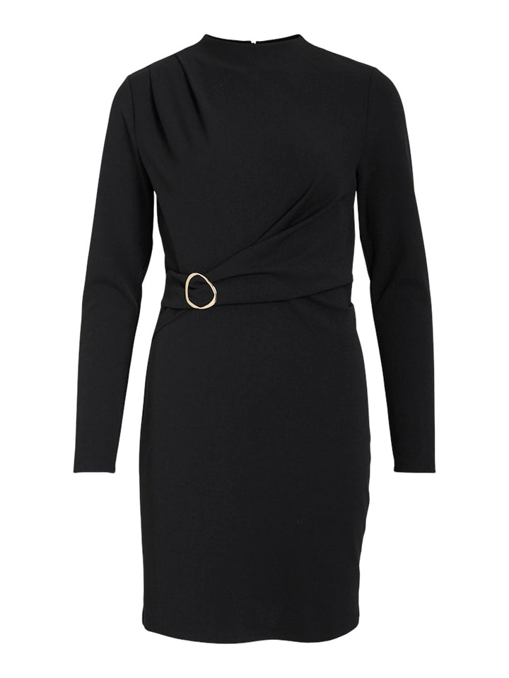 Viclara L/s Highneck Short Belt Dress/ka - Zwart
