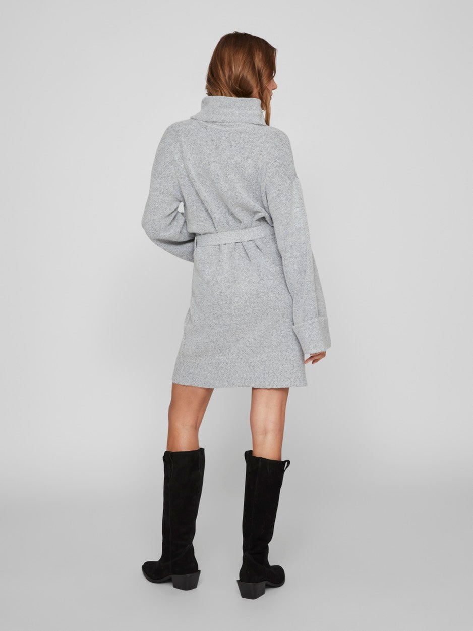 Virolfie L/s Tie Belt Knit Dress - - Lichtgrijs