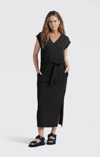 V-neck T-shirt Dress With Belt - Antraciet