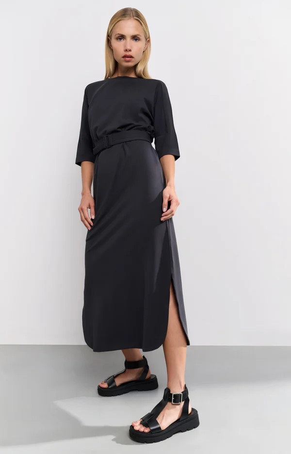 Jersey Dress With Belt - Antraciet