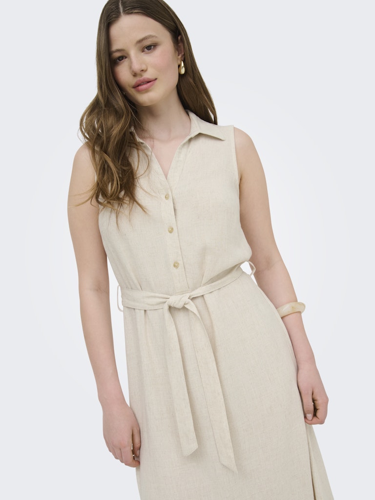 Onlsiesta Lin Sl Belt Dress Pnt Noos - Beige