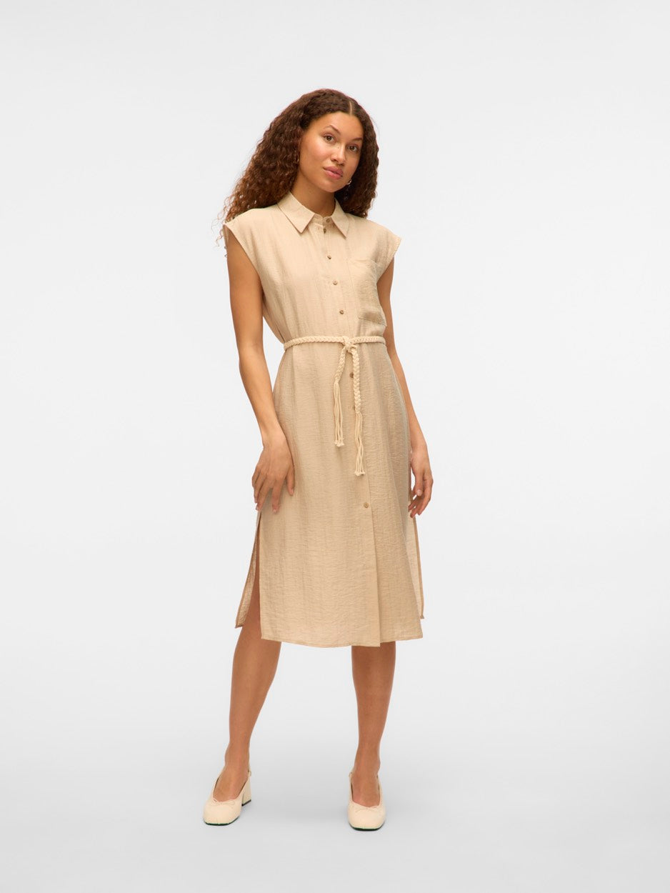 Vmheaven Belt Calf Shirt Dress Wvn - Zand