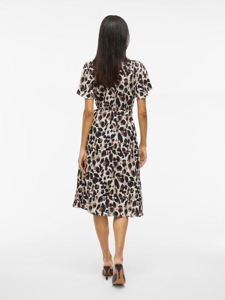 Vilovie Ss Wrap Midi Dress - Ecru Dessin